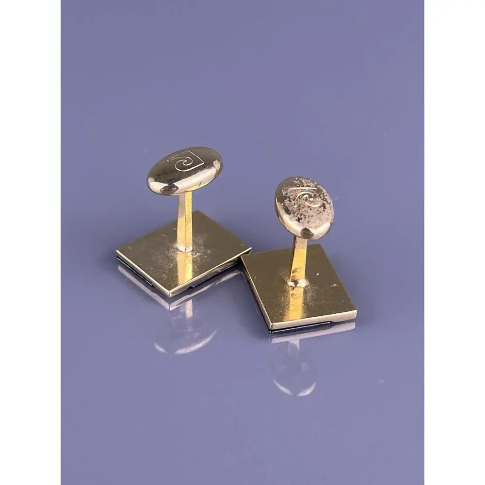 Square Lined Cufflinks Gold Tone Black Triangles Simple Pierre Cardin Vintage